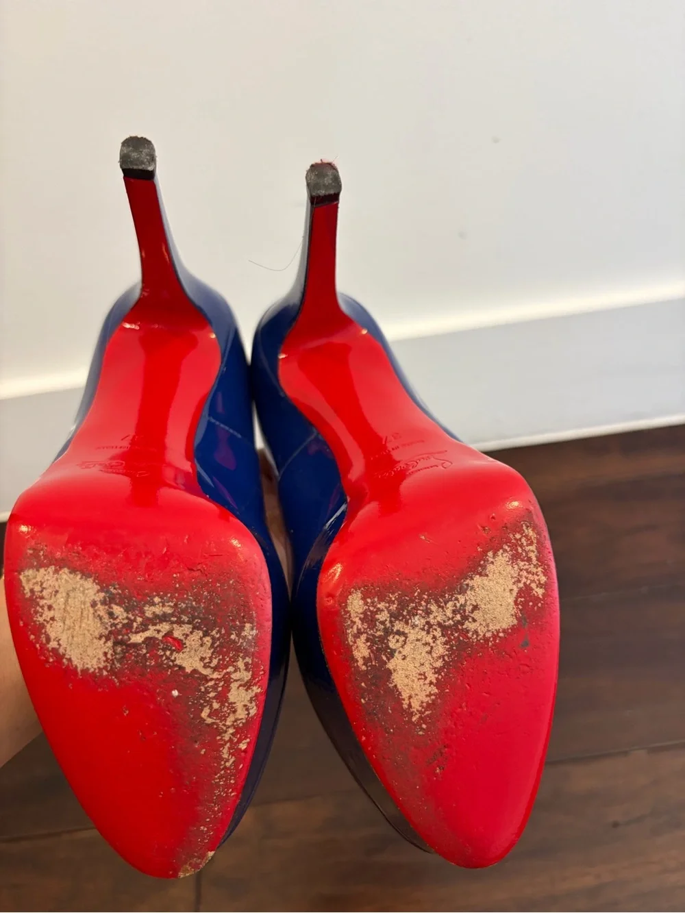 Christian Louboutin Blue Patent Platform High Heel Pumps